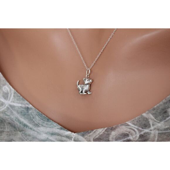 Sterling Silver Kitten Charm Necklace, Sterling Silver Kitty Charm Necklace - Picture 3 of 4
